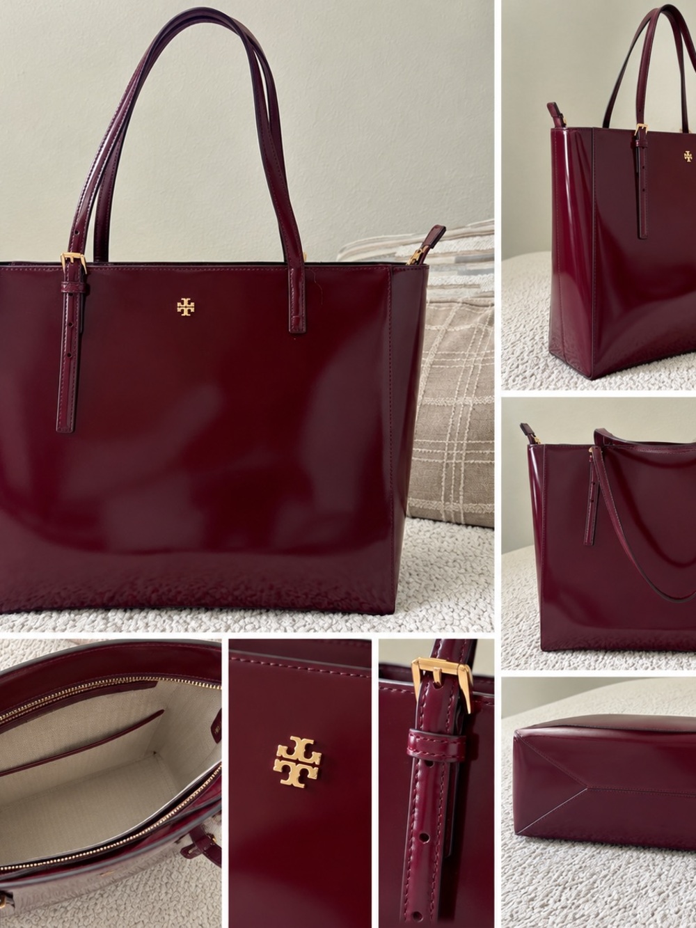 Tory Burch Glossy Bordeaux Patent Leather Tote